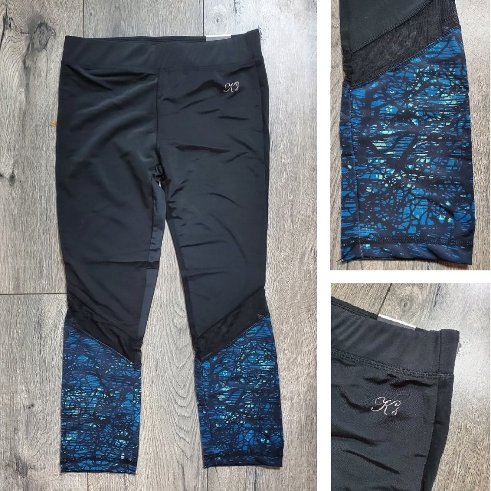 NWT K's More Women Leggings Mesh Insert Teal